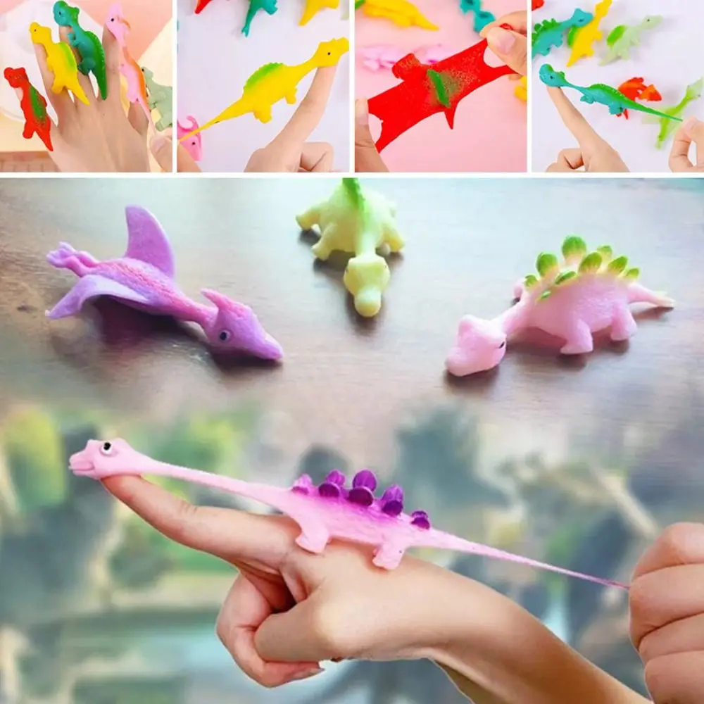 

5PCS Not Deformed Ejection Dinosaur Toy Funny Cartoon Animals Dinosaur Anxiety Stress Relief Toy Finger Catapult