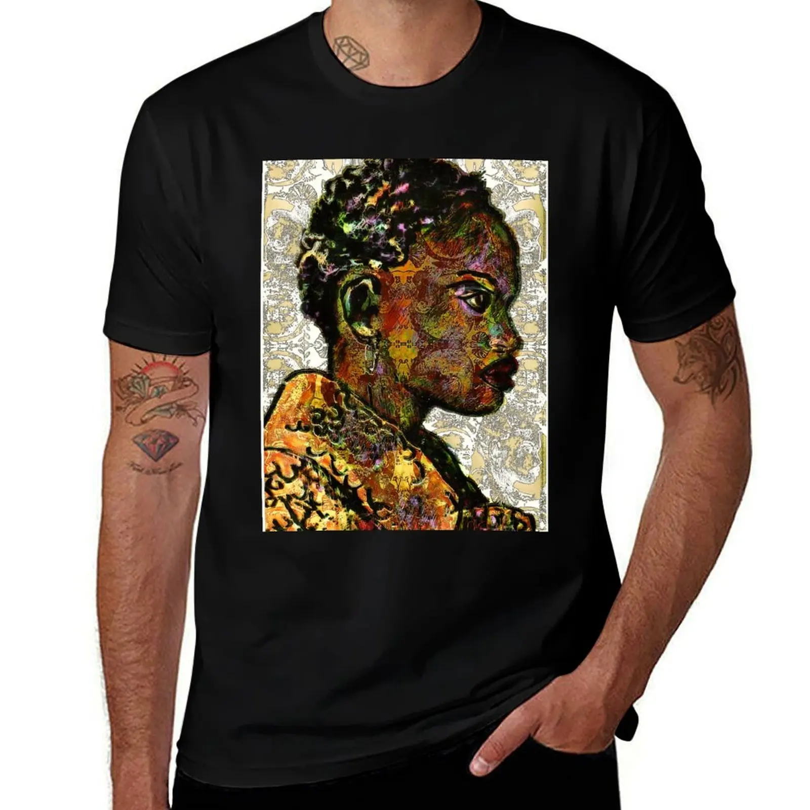 

Collaged Abstract Cameo In Yellow Jacket T-Shirt plain Blouse basketball graphic tees t shirt men 100℅ cotton