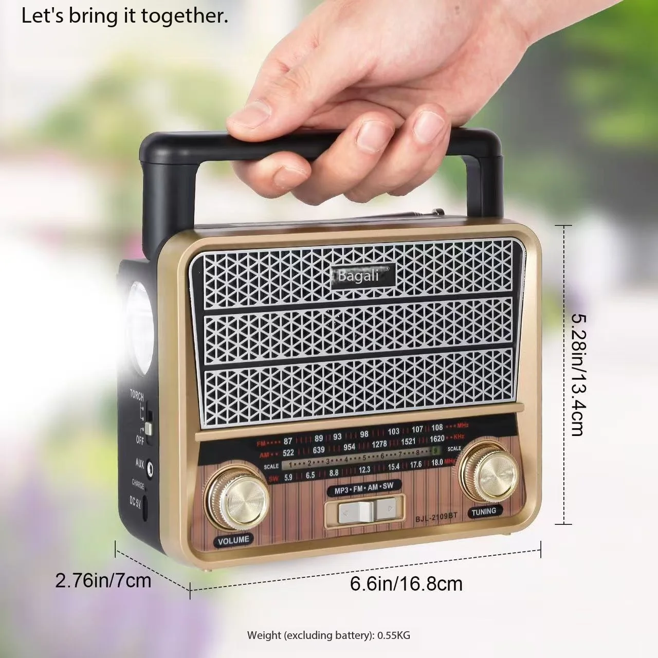 

Retro Vintage Radio Portable Bluetooth Speaker Full Band Radio AM FM SW With LED Fladhlight Support AUX TF Card USB Boombox