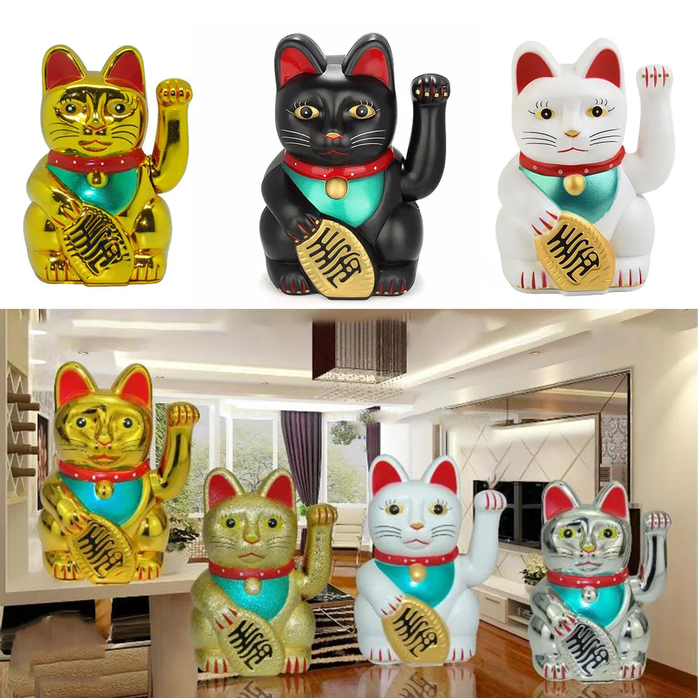 6Inch Wealth Waving Hand Cat Chinese Lucky Cat Gold Cute Lucky Cat Electric Craft Art Home Shop Hotel Shop Decoration