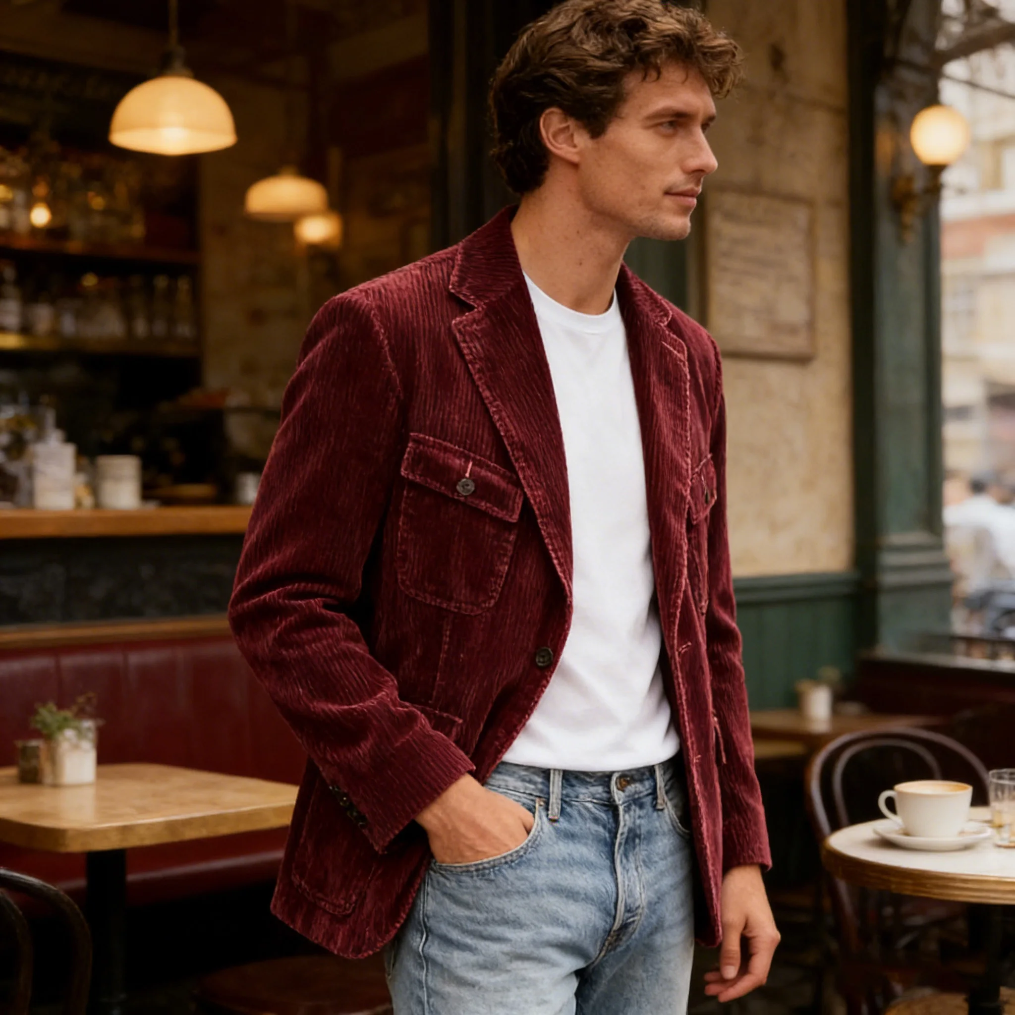 

Vintage Men's Corduroy Casual Blazer Slim Fit Solid Color Black Brown Fashion Single Breasted Outerwear Customized Male's Jacket