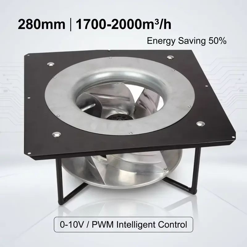 For High Airflow 280mm EC Centrifugal Wall Fan 230V 2000m/h Backward Curved Brushless 0-10V PWM Control Low Noise Air
