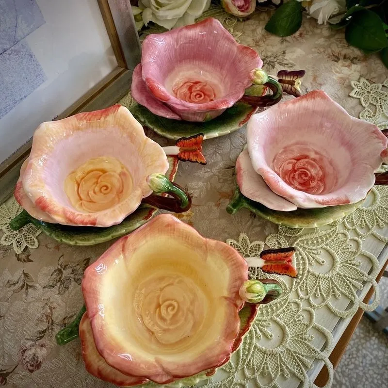 Color hand-painted rose ceramic coffee cup flower tea cup tea cup afternoon tea home daily use