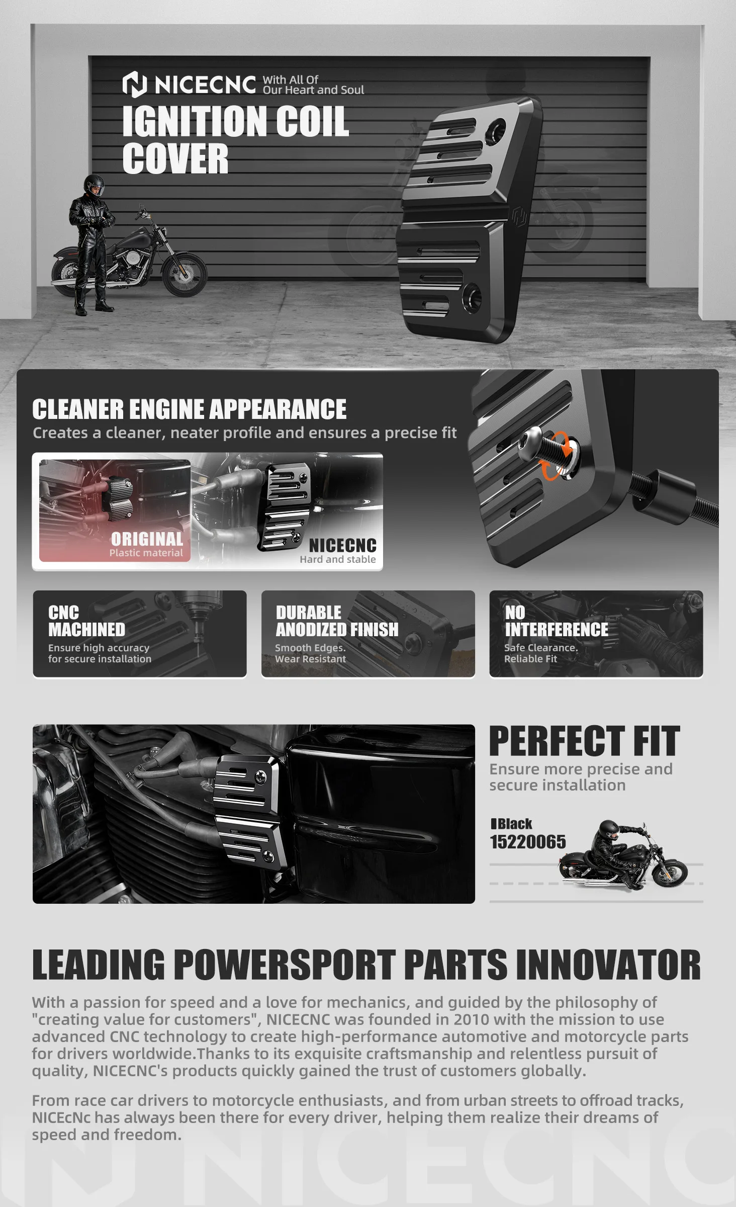 NICECNC Zündspulenabdeckung für Harley 2006–2017 Dyna Fat Bob FXDF Low Rider FXDL Street Bob FXDB Wide Glide FXDWG Super Glide – Detail 1