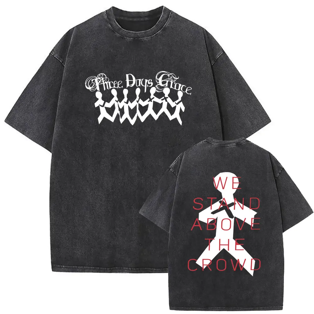 Rock Band Three Days Grace We Stand Above The Crowd Vintage Washed T Shirt Men Alternative Metal Oversized T-shirt Streetwear