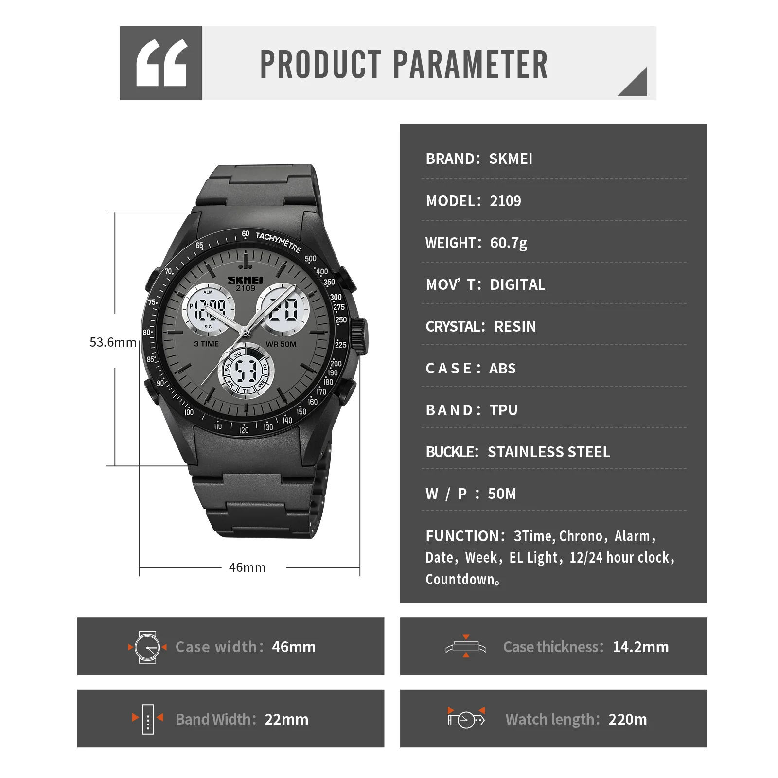 SKMEI 2109 Men Wristwatch Waterproof Chrono Clock Sport Watches Mens Multifunctional Time Military Camouflage Countdown Digital