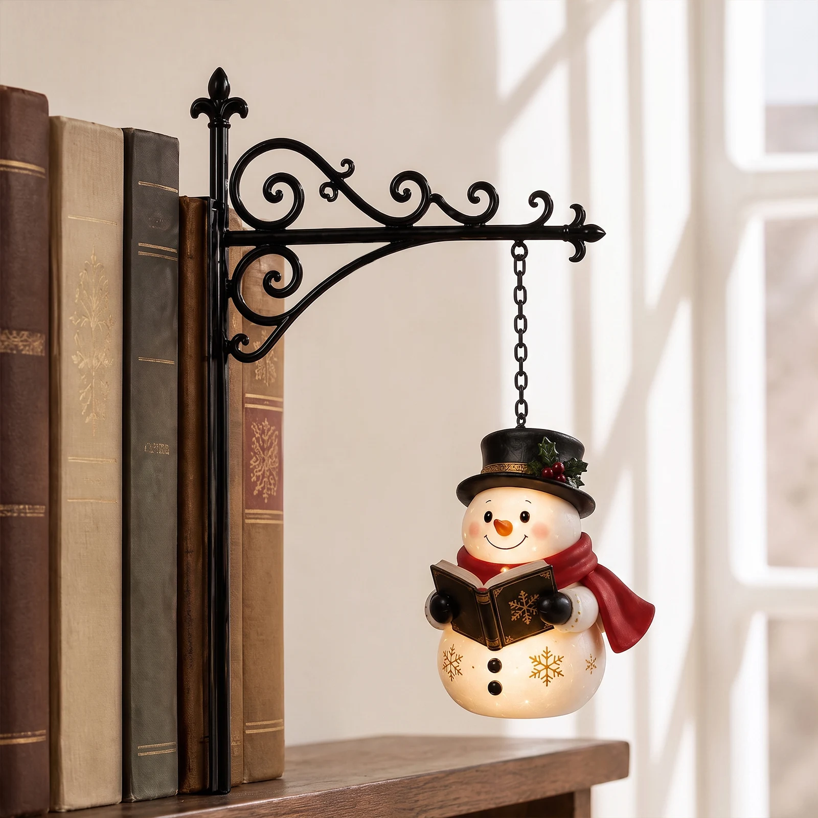 Christmas Bookshelf Library Lantern Lamp Santa Warm Glow Metal Reading Nook Decor Academic Style Gift