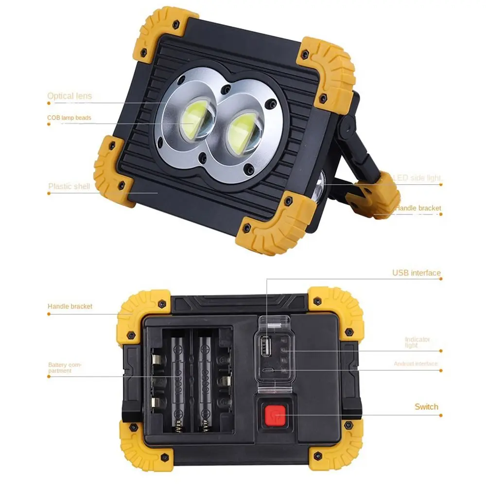 New Floodlight USB Rechargeable Camping Lamp Searchlight Flashlight COB LED Work Light