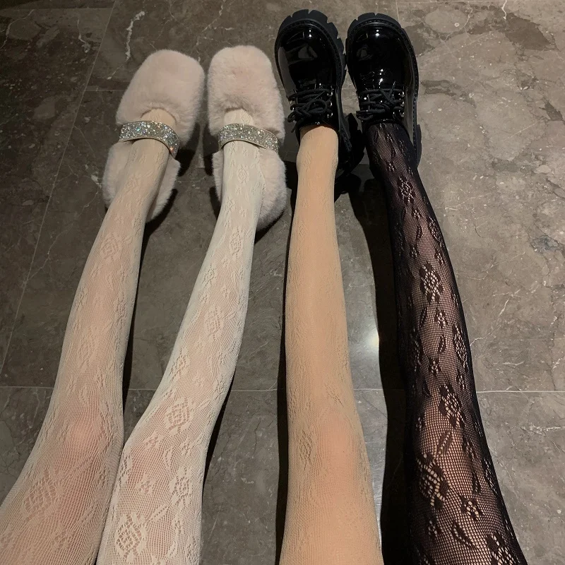 Retro Lace Tights Women's Spring Autumn Sexy Thin Elastic Long Pants Footless Boot Socks Tight Fit Outerwear Slimming Effect
