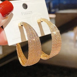 2024 New Wide C-shaped Women's Dangle Earrings Gold Color Metal Geometric Statement Female Punk Fashion Ear Decoration new in