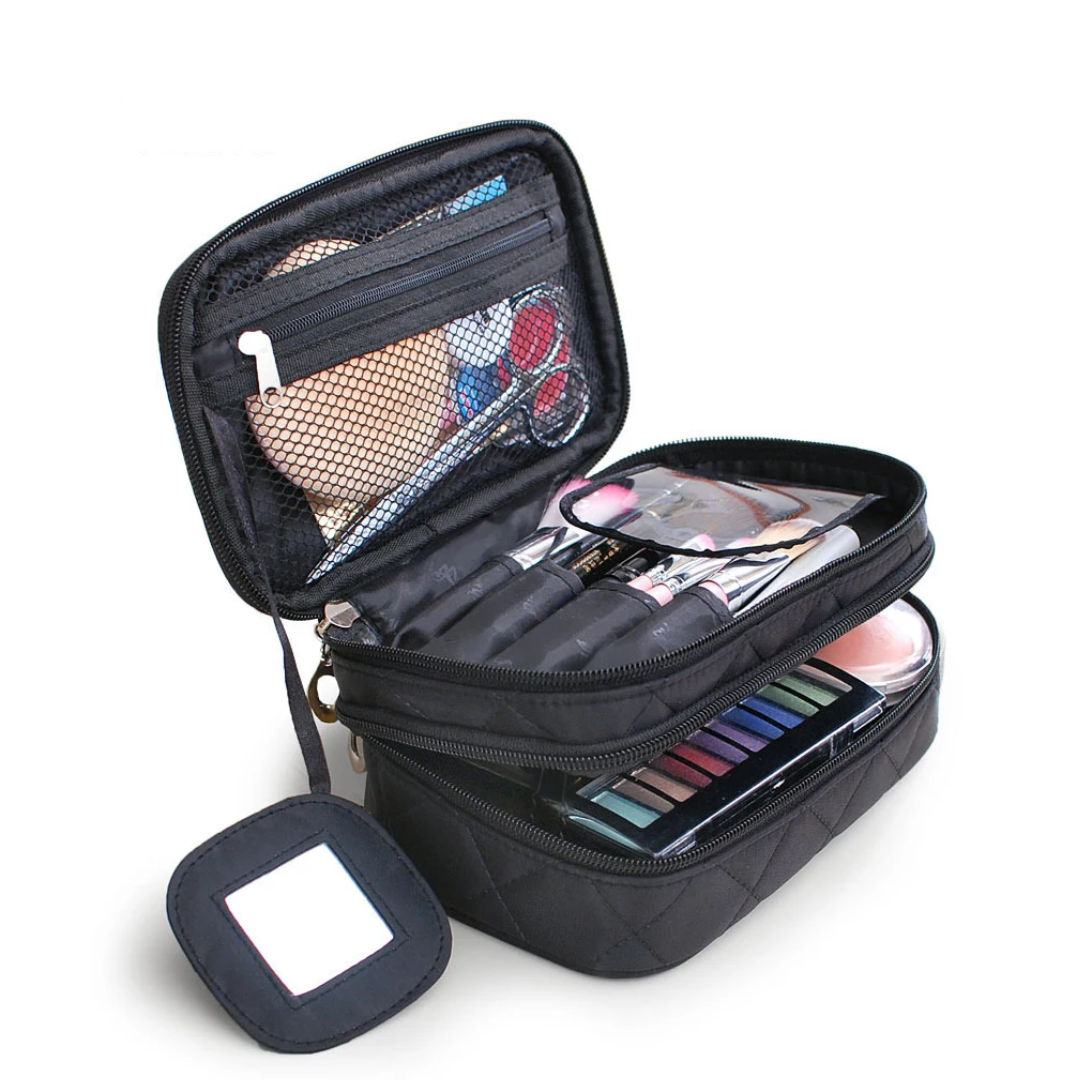 Bolsa de maquiagem portátil com zíper para mulheres, estojo cosmético de grande capacidade, resistente ao desgaste profissional, bolsa de viagem