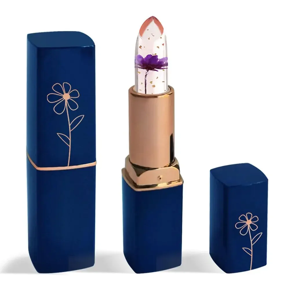 Heallor-Paquete de delineadores de labios, tubo azul oscuro, transparente, flor seca, lápiz labial, hoja dorada, gelatina que cambia de Color, hidratante, Lima de labios Ha