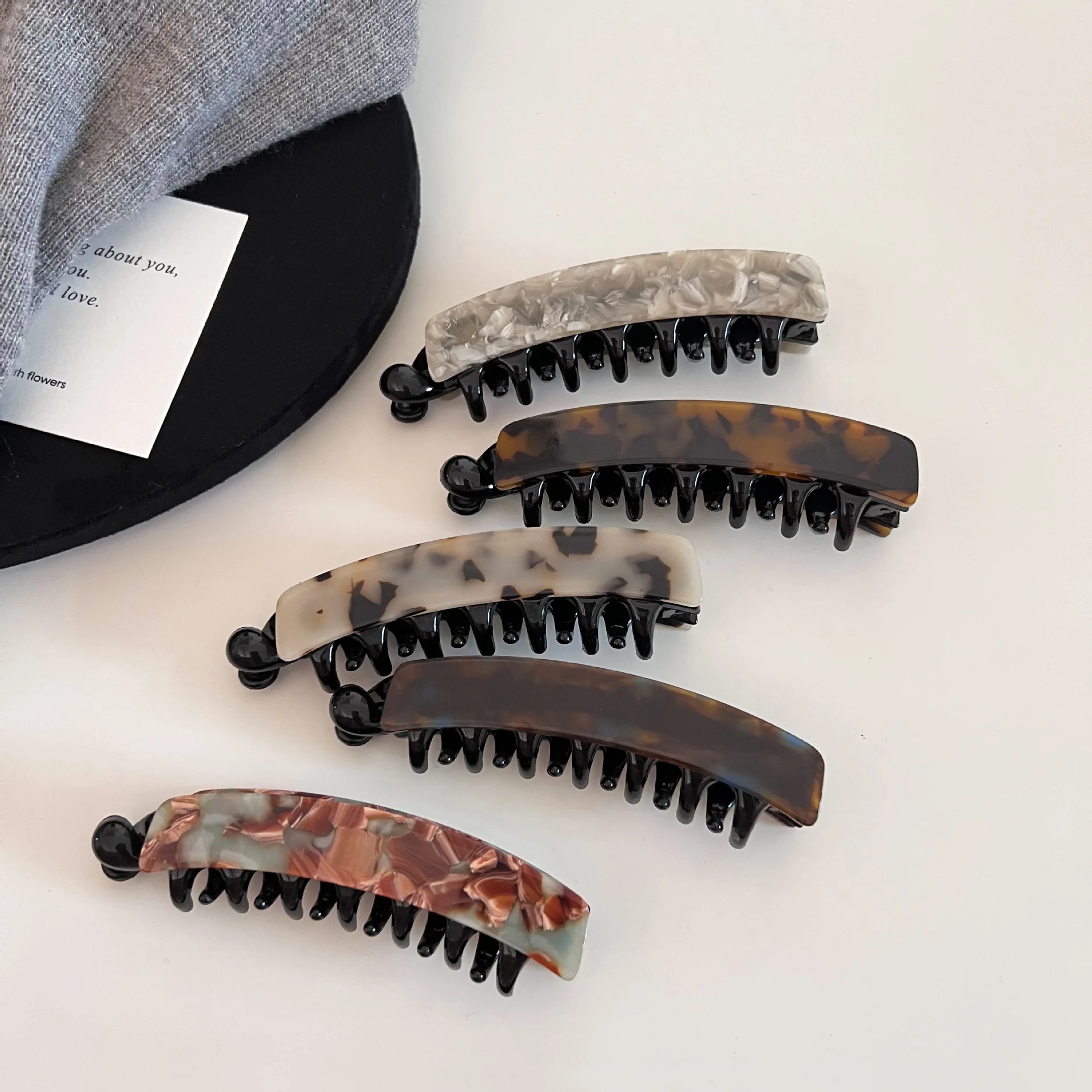 Schildpatt-Haarspangen für Frauen, Bananenklammern, Haarspangen aus Acetat-Kunststoff, großer kleiner Haarhalter, hoher Pferdeschwanz-Haarschmuck