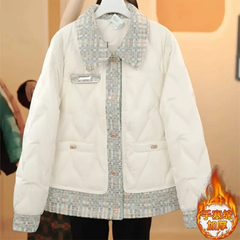 

New Chic Down Cotton-Padded Jacket Autumn Women's Overcoat Fashion Stitching Warm Parker All-Match Loose High-Grade Cotton Jacke