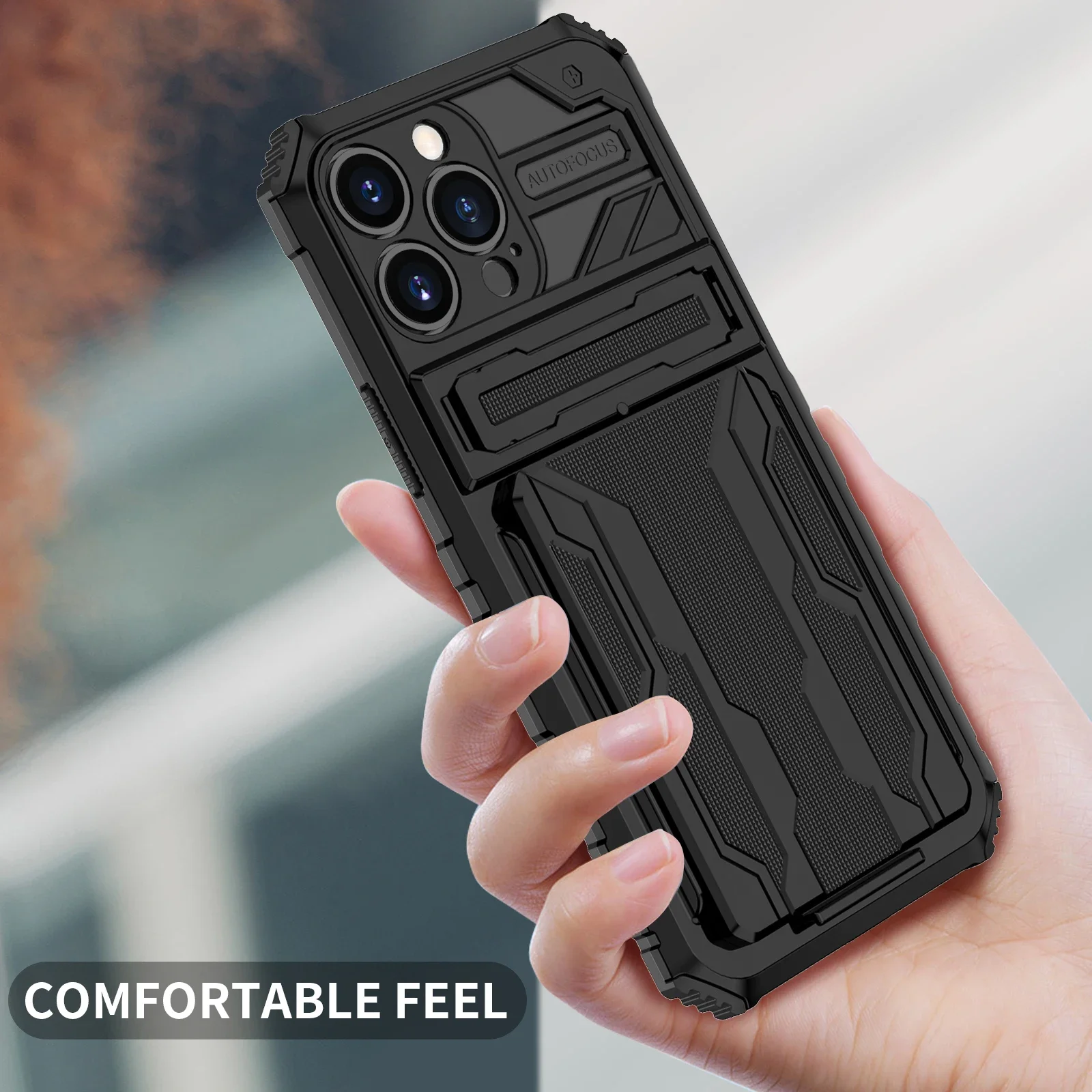 ShockProof Armor Case For iPhone 15 14 Pro Max Plus 13 12 11 Pro XS Max XR 8 Plus Anti Shock KickStand Bracket Card Slot Case