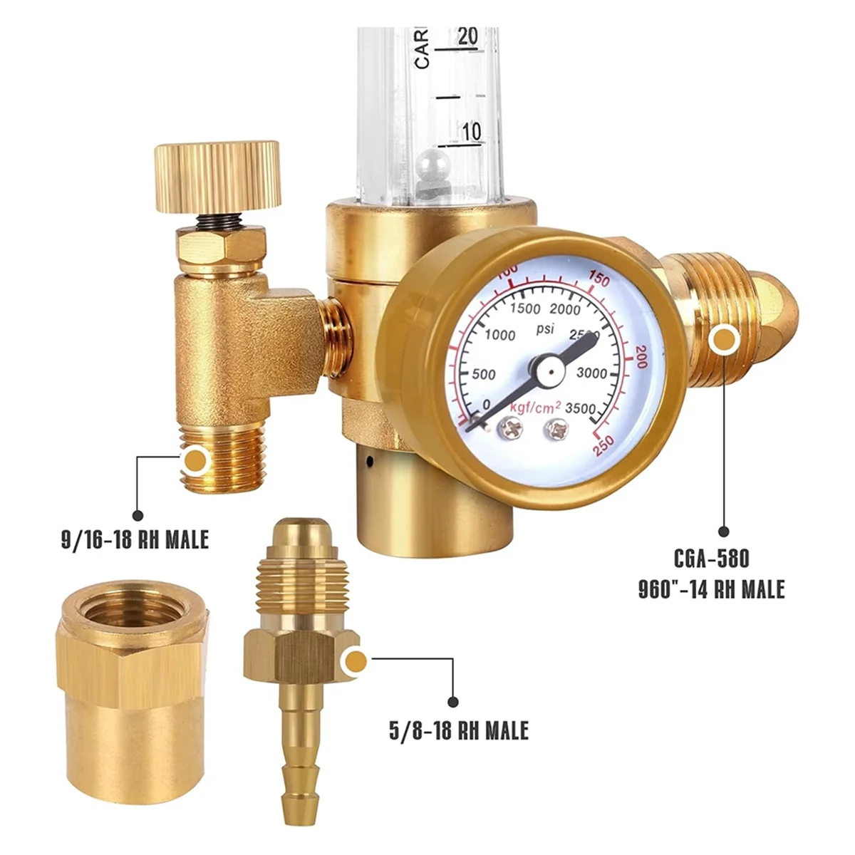 BAAQ /CO2 Mig Tig تدفق متر منظم الغاز مقياس لحام لحام CGA580 مدخل الاتصال