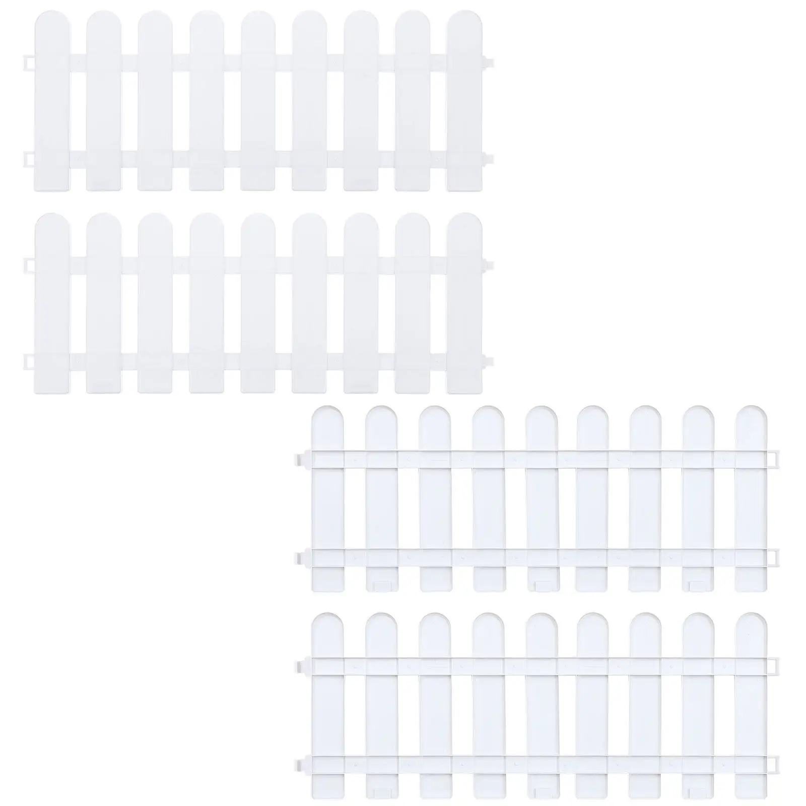 4Pcs White Plastic Picket Fence Smooth Surface Garden Decorative Path Fence Weather Resistant Courtyard Landscape Border