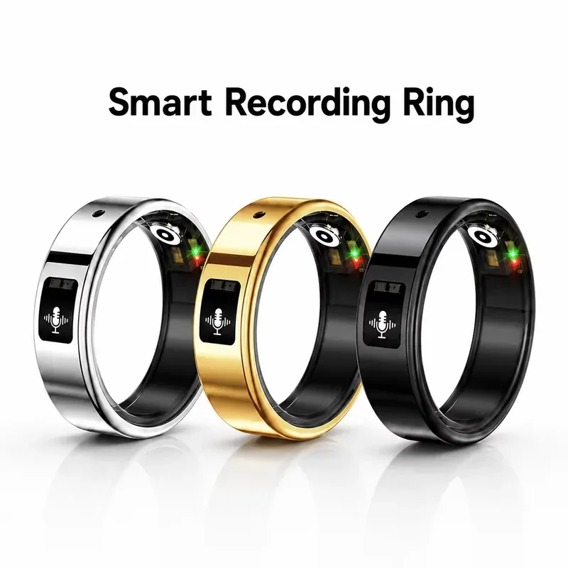 Smart Ring Voice Recorder IP68 Waterproof Stainless Steel Android/iOS Heart Rate Sleep Monitoring Step Counter
