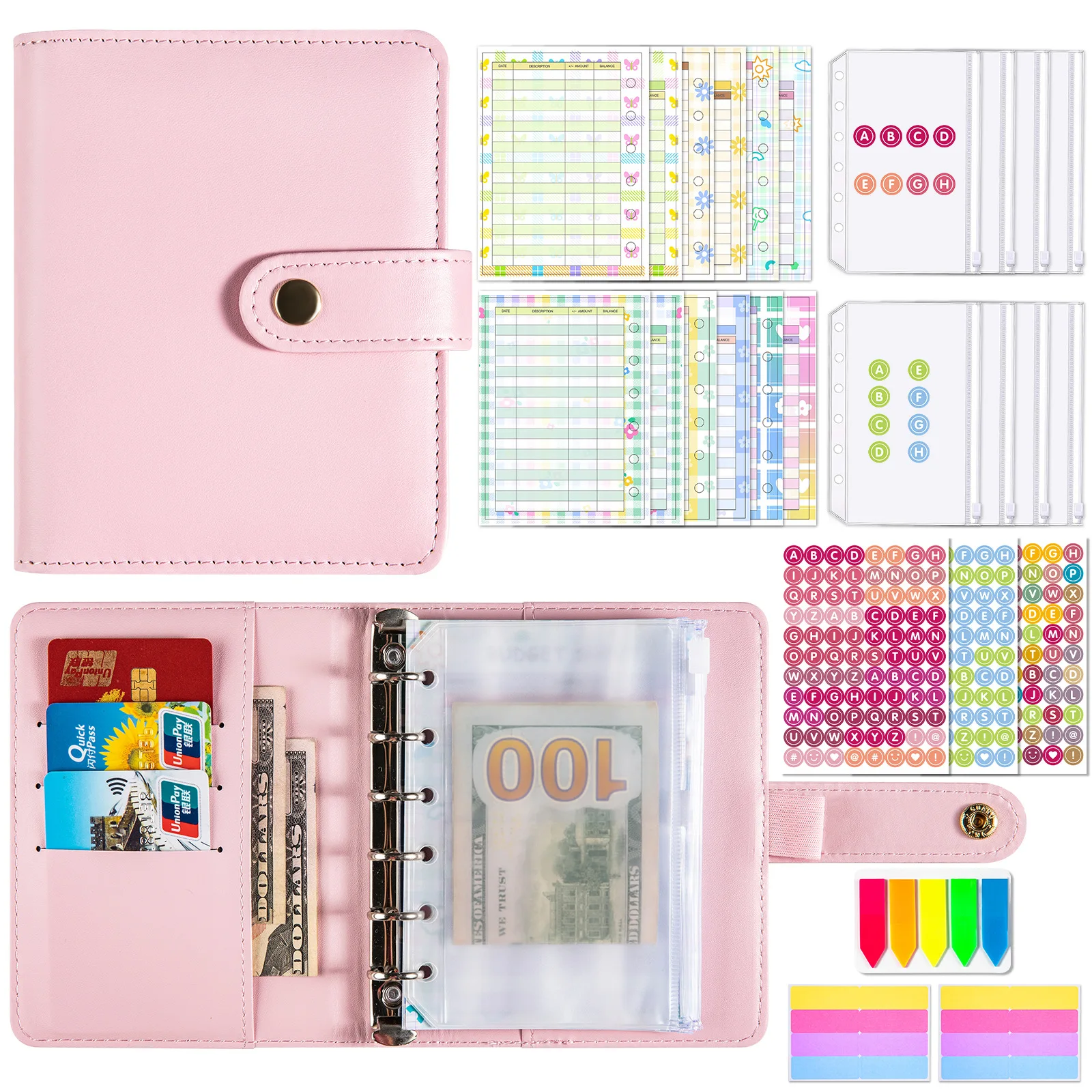 

A7 Macaroon Binder Budget Planning Notebook Cover Folder 6 Hole Binder Pocket Plastic Binder Financial Planner Envelope Set