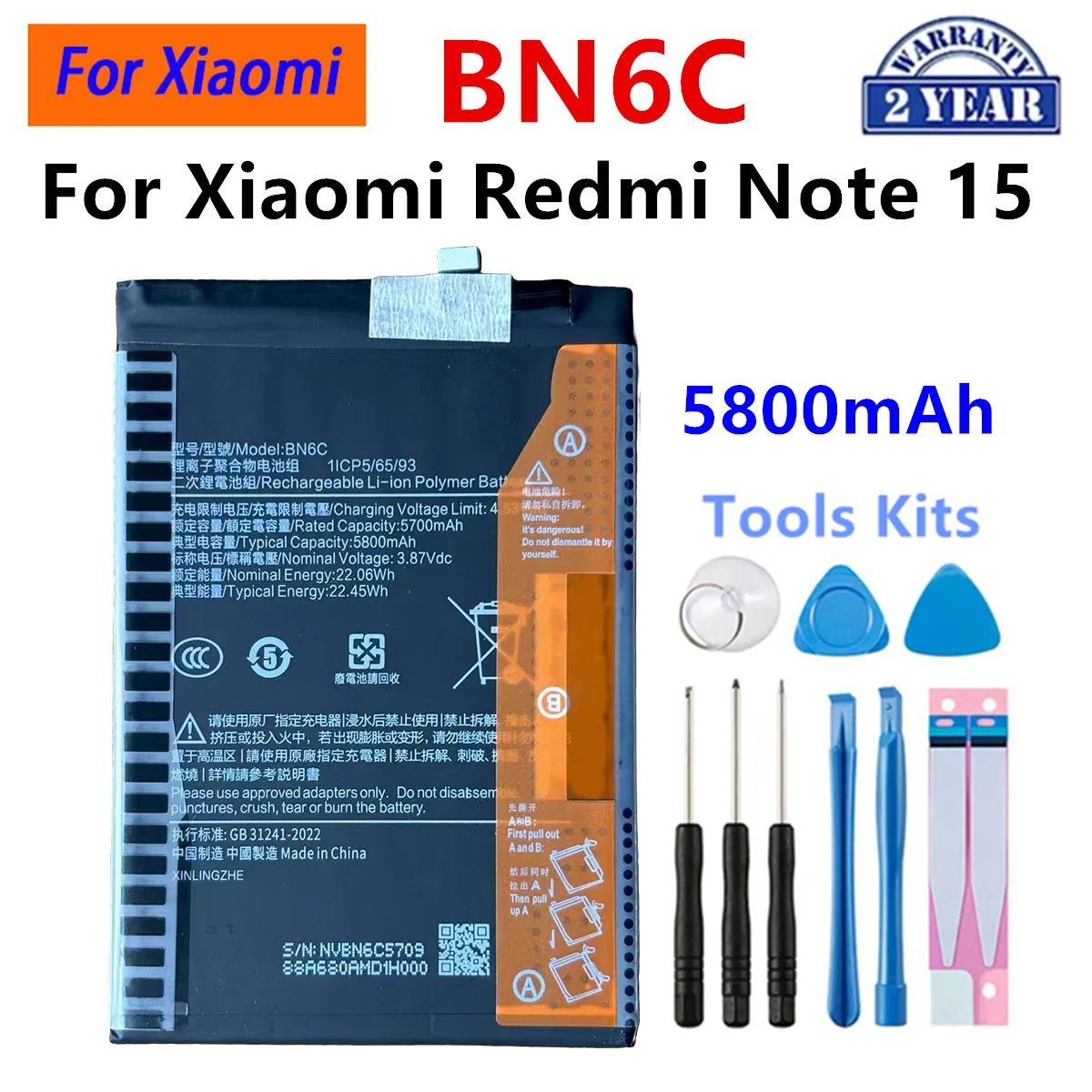 BN4A BN5W BN5Y BN6C BN71 BM68 BM5R BM5T BN5V BP59 Battery For Xiaomi Redmi  Note 7 14 15 Pro Xiaomi 13T Redmi 12 Poco X6 X7 5G image 4
