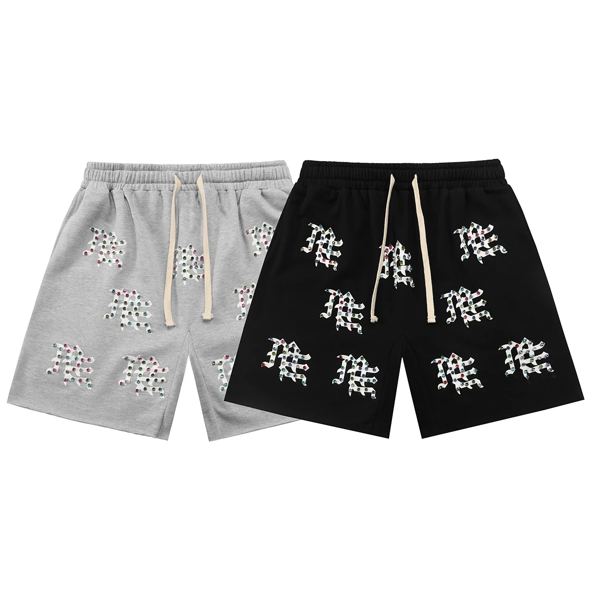 Mixed Emotion Diamond Print Casual orts Dstring High Street Summer Cotton Straight Leg Teen Boys Faion orts