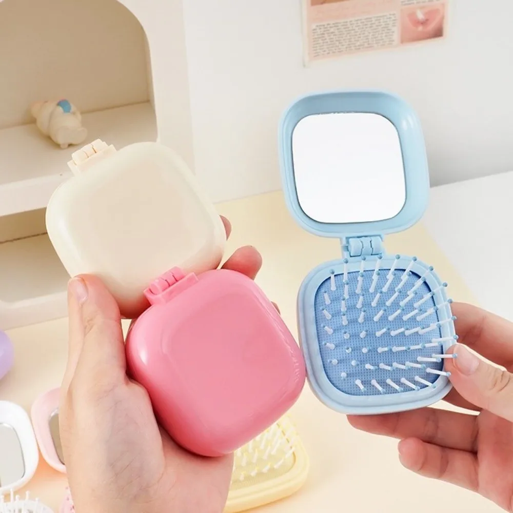 New Mini Air Cushion Hair Comb Lightweight Detangling Airbag Comb Scalp Massage Candy Color Folding Comb with Mirror For Women