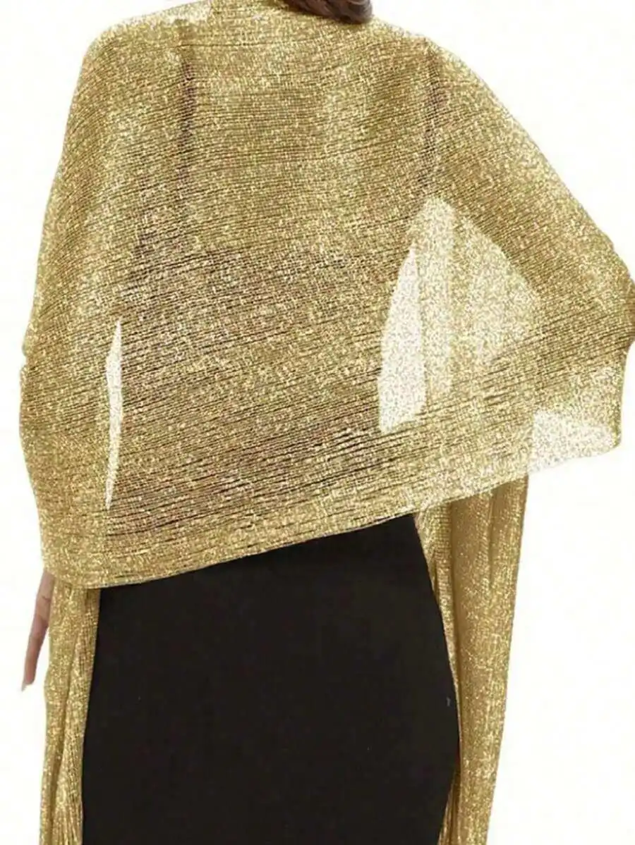 

Metallic Shiny Shawl Wrap With Tassel For Evening Party Wedding