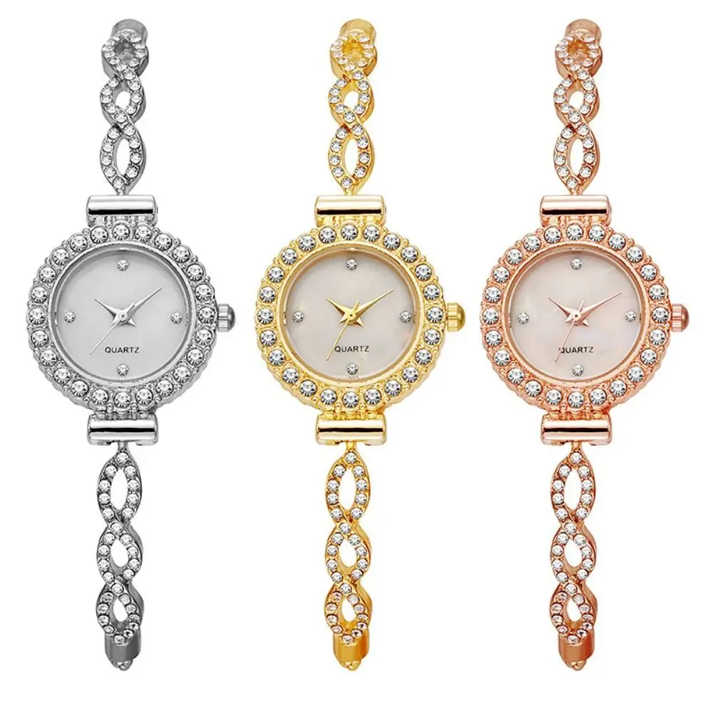 Rhinestone Quartz Watches Diamond Studded Watch Strap with Adjustable Bracelet Women Wristwatch Rotundity Shaped Watch Gift