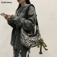 Harajuku Canvas Crossbody Bags Women Couples Zipper Hobos Zebra Striped Unisex Large Capacity Shoulder Casual Preppy High Street