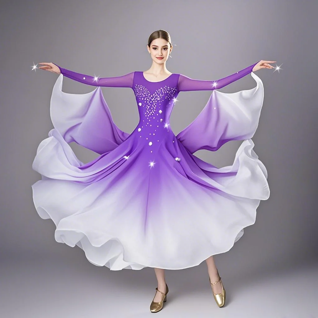 Gradient Purple Women Ballroom Dance Dress Swing Foxtrot Rumba Waltz Lyrical Dance Costumes Dance Wear Ball Gown