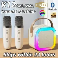 Portable Bluetooth 5.3 Karaoke Speaker K12 w/2 Wireless Mics, Rechargeable PA System for Home Party & Kids Gifts