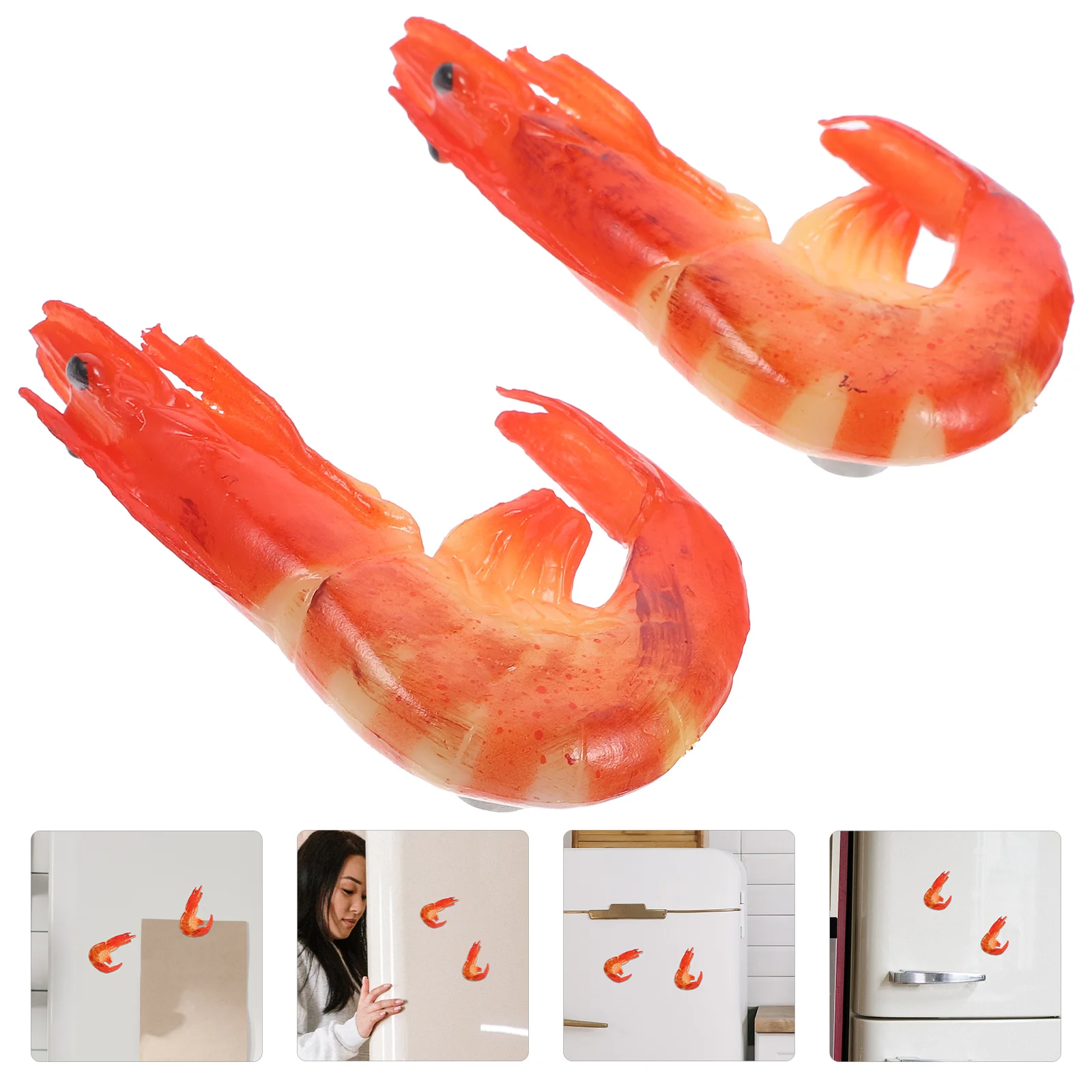 

2Pcs Fridge Magnets Simulation Shrimp Food Design Decorative Refrigerator Accessories Cartoon Home Supplies Fridge Magnet