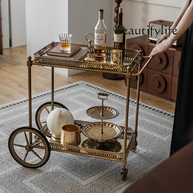 Q  Home French wrought iron cart rack Home living room Bathroom mobile push dining cart Coffee table storage rack