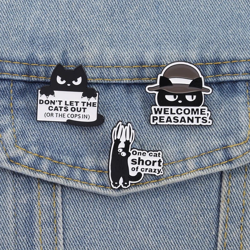 Schwarze Katzen Emaille Pins Lustige Coole Kätzchen Meow Broschen Revers Abzeichen Einfache Cartoon Tier Schmuck Geschenk für Freunde