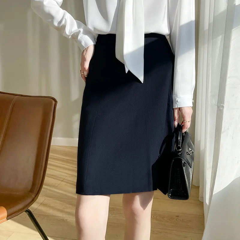 

Black Skirt Women's Spring and Summer Acetate Silk Slim Mid-length One-step Skirt Split A-line Skirt Professional Suit