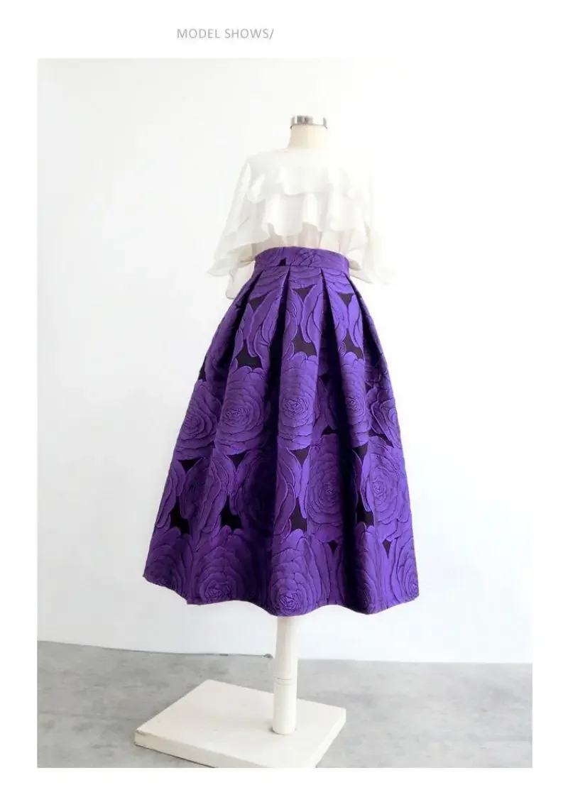 Rose Lila Floral Elegante Chic Hohe Taille Ballkleid Lose frauen Rock Knielangen Lange Röcke Für Frauen Kleidung mode 2025 – Detail 2