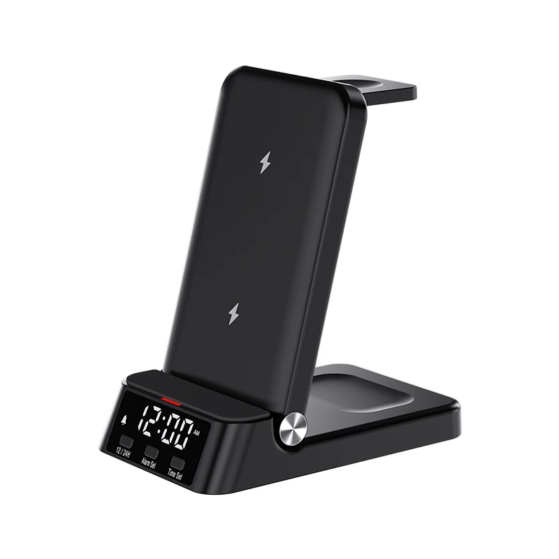 4-In-1 Charging Stand with Clock 15W Fast Magnetic Wireless Charging Station For iPhone/Samsung Folding Phone Charging Holder