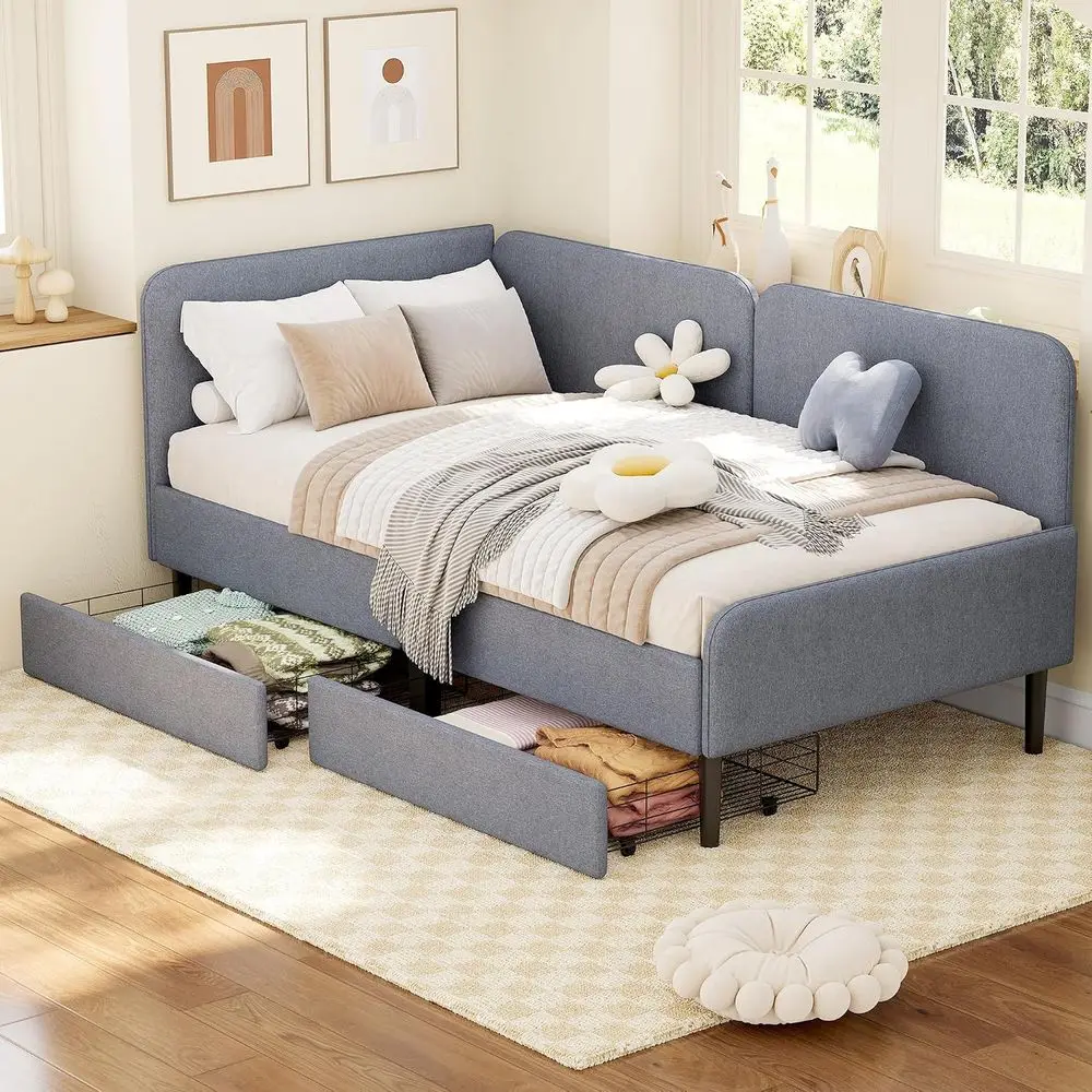 Space-Saving Twin XL Storage Bed with Daybed, Multi-Function Upholstered Bed, Light Grey view 4