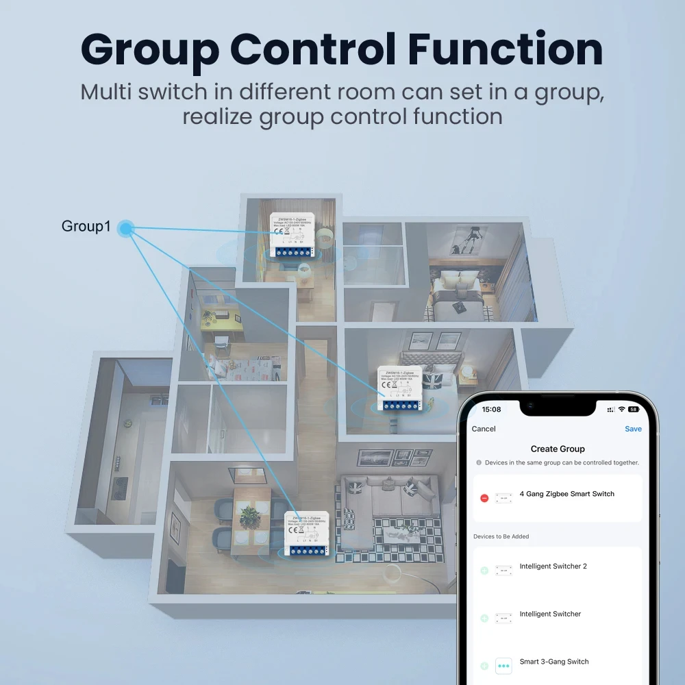 Imagem -05 - Miucda-módulo Interruptor de Luz Inteligente Switching Breaker Tuya Wifi Zigbee Neutro sem Neutro Controle de Fio Funciona com Alexa Google Home