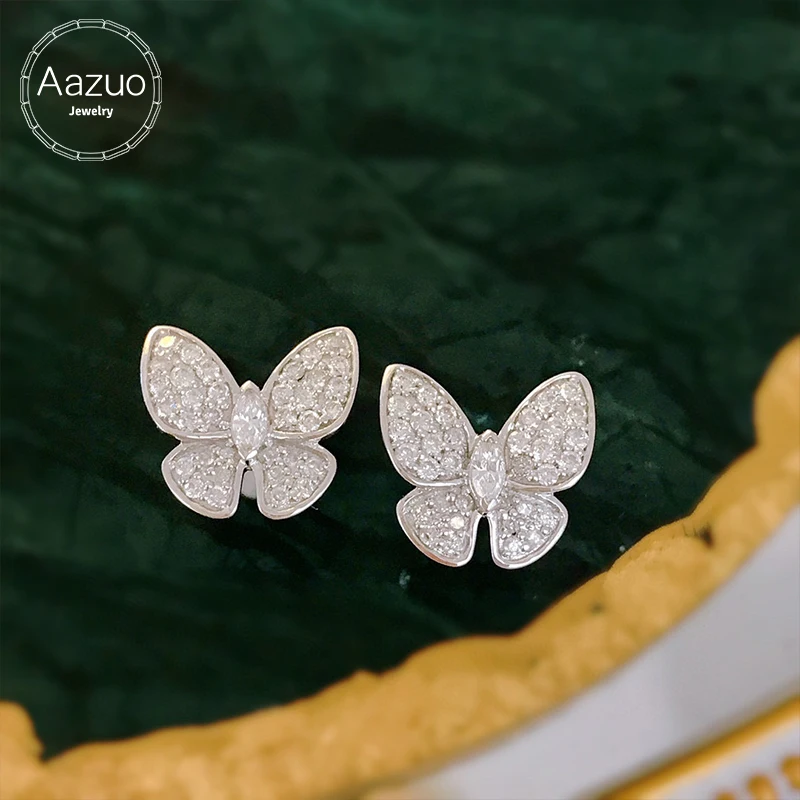 

Aazuo Fine Jewelry Natrual Diamonds 0.60ct Luxury Butterfly Real 18K Gold Stud Earrings Gifted For Women Wedding Party Au750