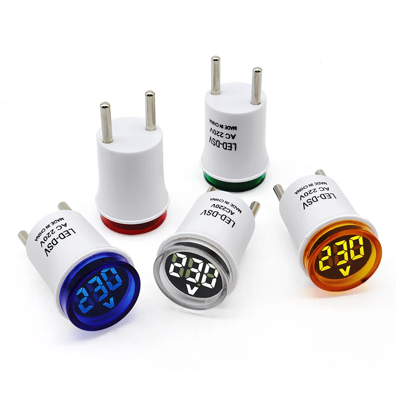 1PC EU Plug LED Household Digital Monitor AC 50V~500V Voltmeter Universal Circular Indicator Light AC220V