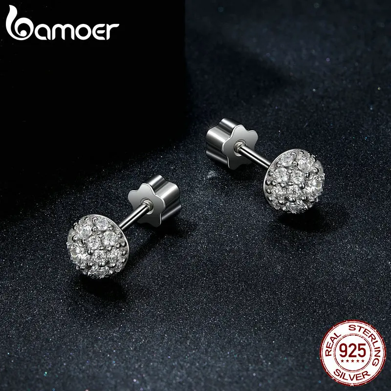 BAMOER White Gold Plated Hemisphere Moissanite Earrings Stud Screw Back 925 Sterling Silver Lab Moissanite Earrings for Women