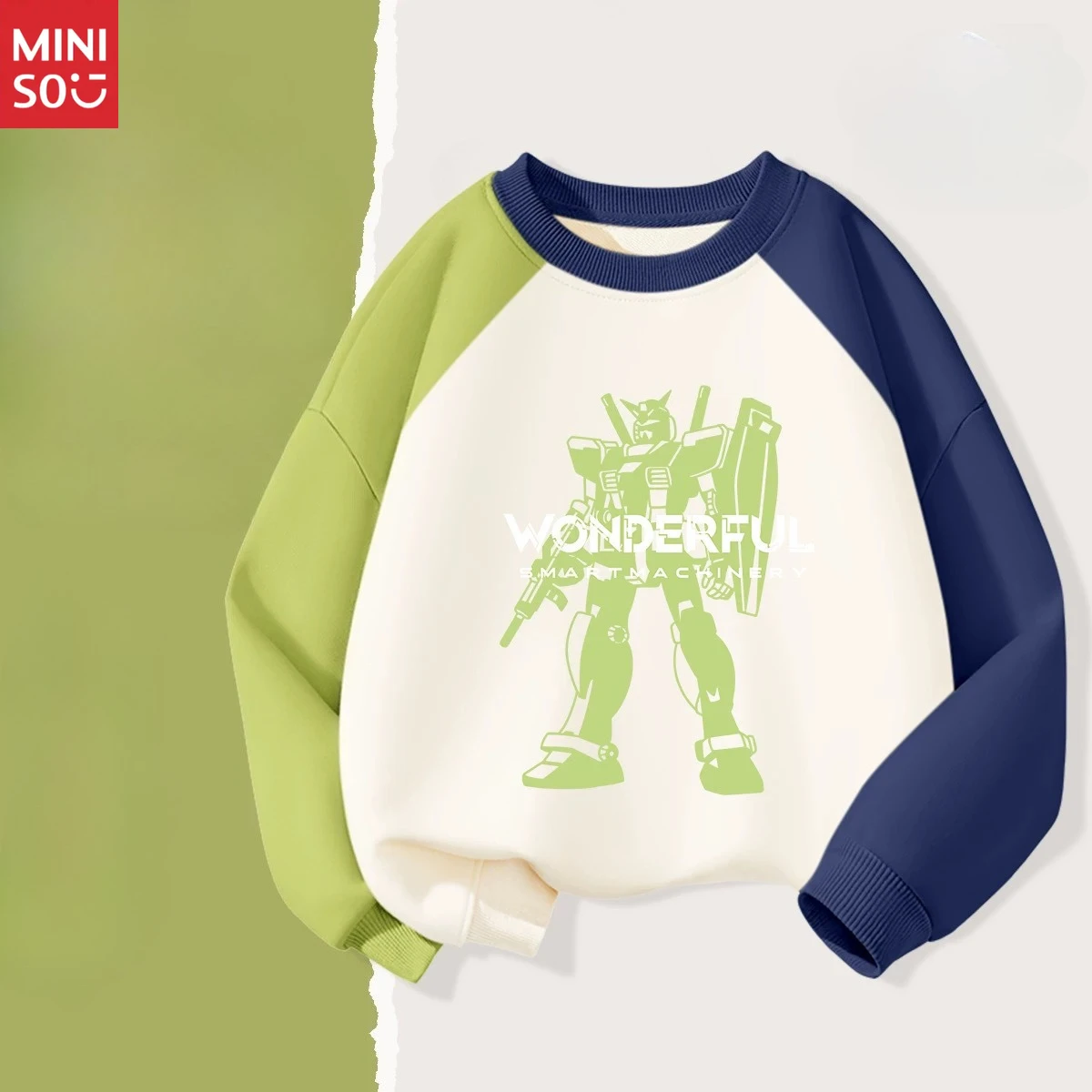 Miniso لطيف موافق إلكتروني قطرة الكتف صوف مبطن الاطفال طويلة الأكمام عارضة الخريف الشتاء الفتيان جديد المرقعة هوديي أعلى #3