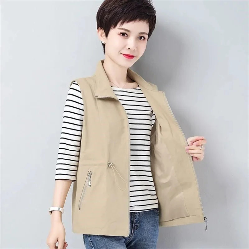 Women's Vest Spring Slim Waist Stand Collar Sleeveless Jacket Mother Liner Short Coats Female Waistcoat Chaleco Mujer Coats