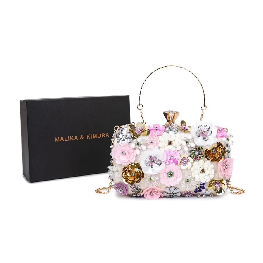 

Персонализированная портативная обеденная сумка Bloomsteps с ручной вышивкой и бисером премиум-класса, маленькая квадратная портативная сумка