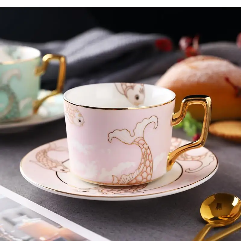 British Light Luxury Ceramic Coffee Cup Small and Saucer Set Household Afternoon Tea Flower Spoon