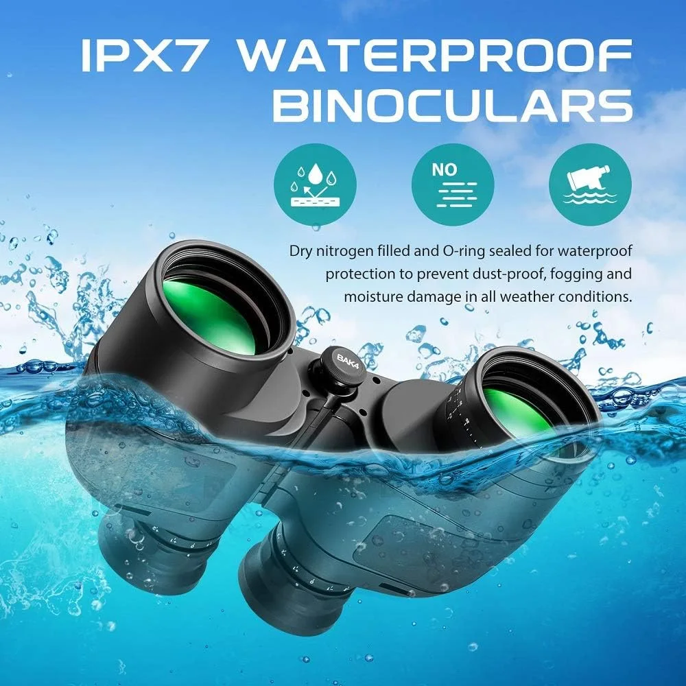 10x50 Marine Binoculars For Adults Waterproof Binoculars With Rangefinder Compass BAK4 Prism FMC Lens Fogproof