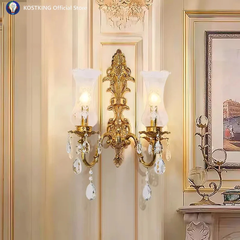 Classic Design Baroque Luxury Bronze Wall Sconce Lights Hotel Palace Corridor Antique Brass Wall Lamp