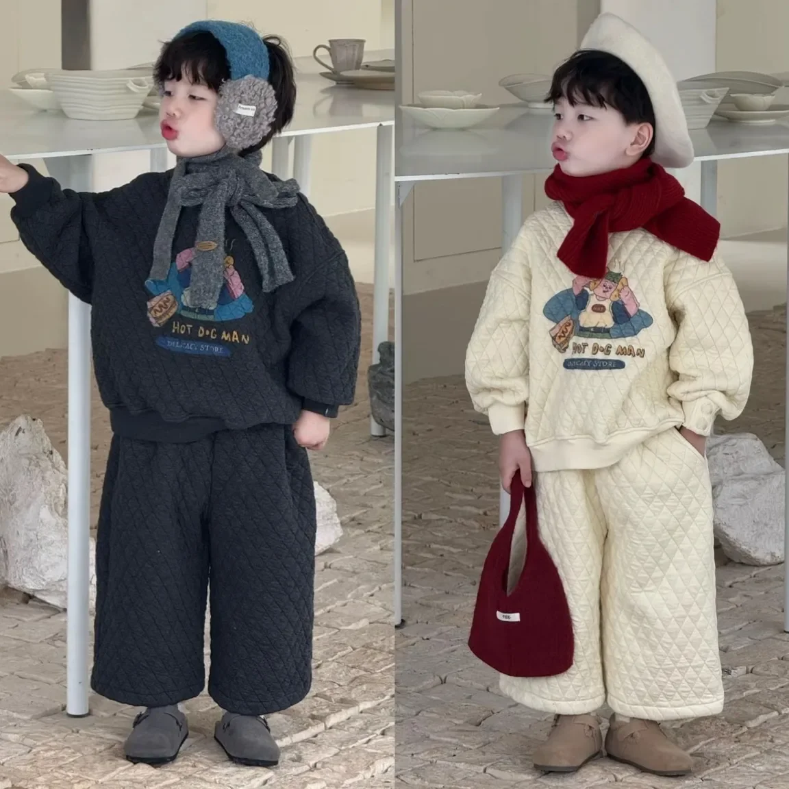 

Модные костюмы для мальчиков, зимние толстые пуловеры, бархатная футболка + брюки, детские комплекты из 2 предметов, повседневная спортивная одежда, уличная одежда, красивая одежда