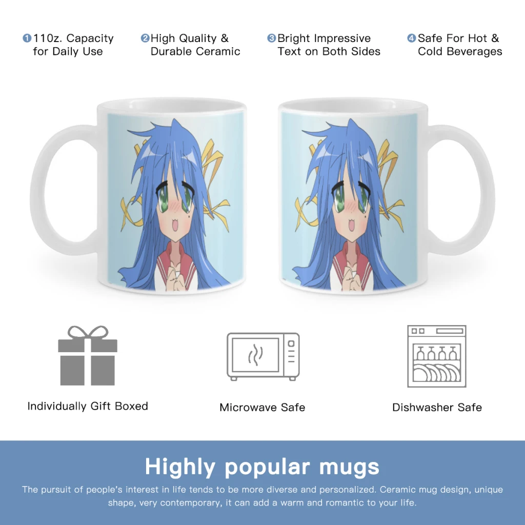 

Lucky Star Izumi Konata Anime Free shipping Ceramic Mugs Coffee Cups Milk Tea Cup ins Oatmeal Breakfast Mug Drinkware Kitchen